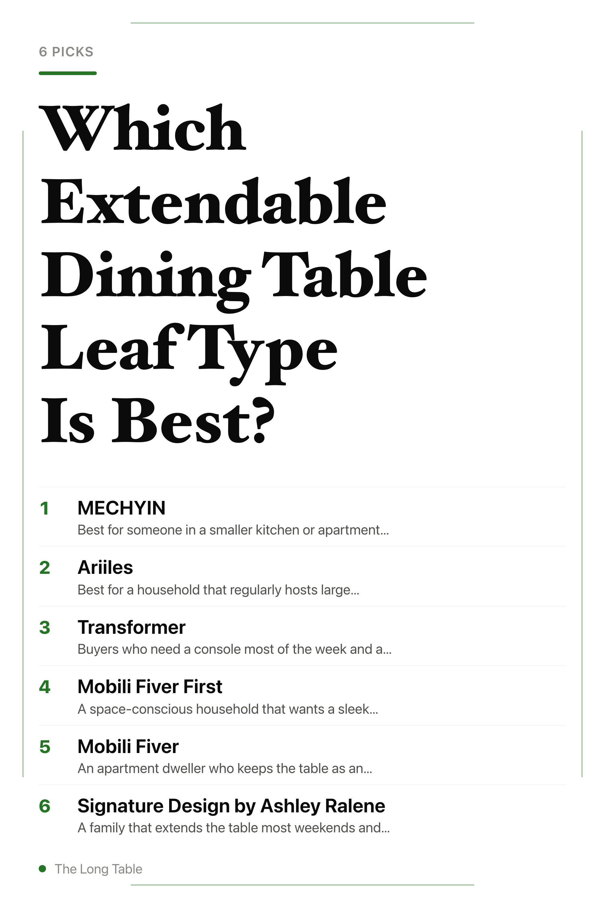 Which Extendable Dining Table Leaf Type Is Best? — the picks, as a saveable list