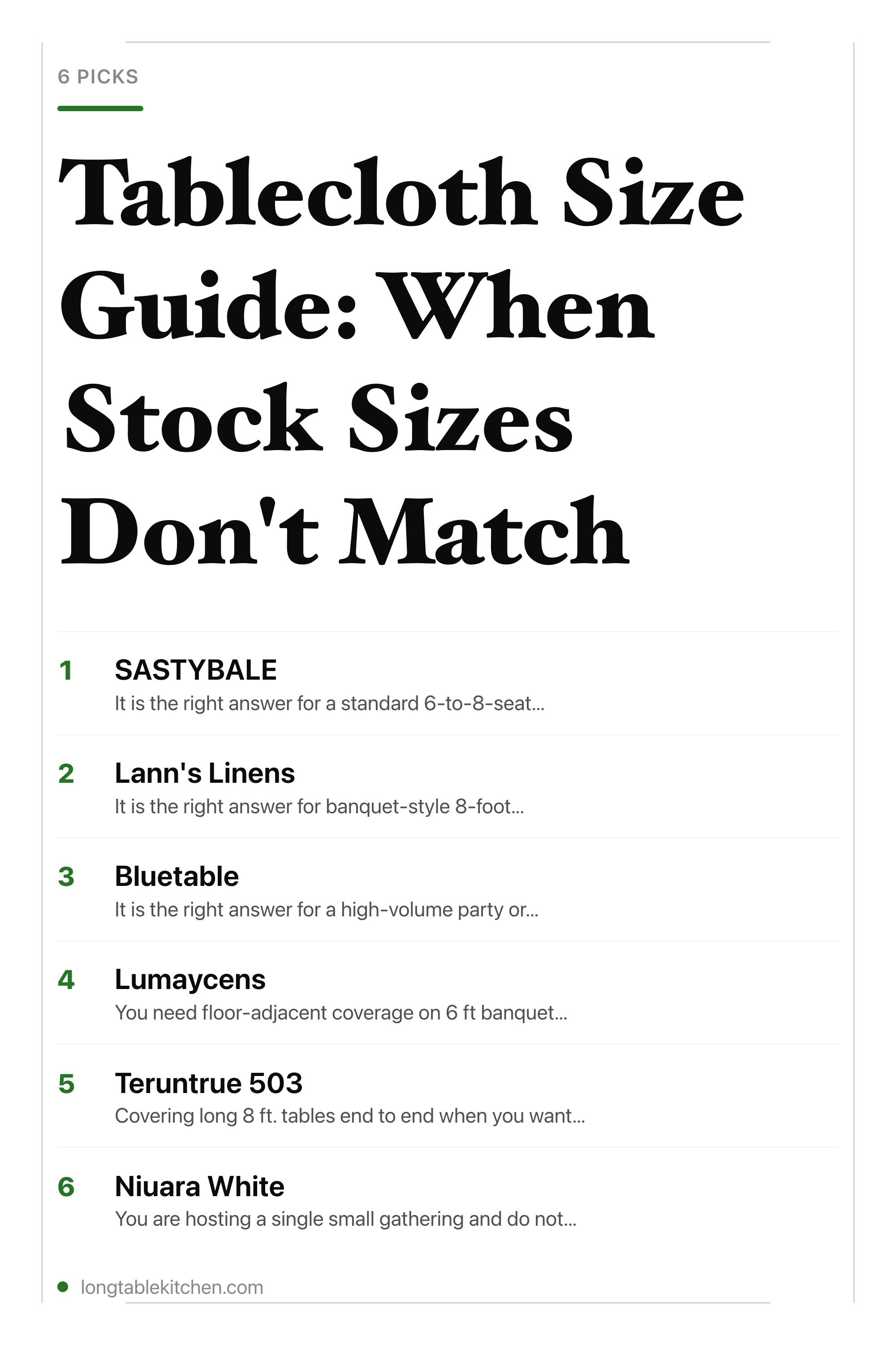 Tablecloth Size Guide: When Stock Sizes Don't Match — the picks, as a saveable list